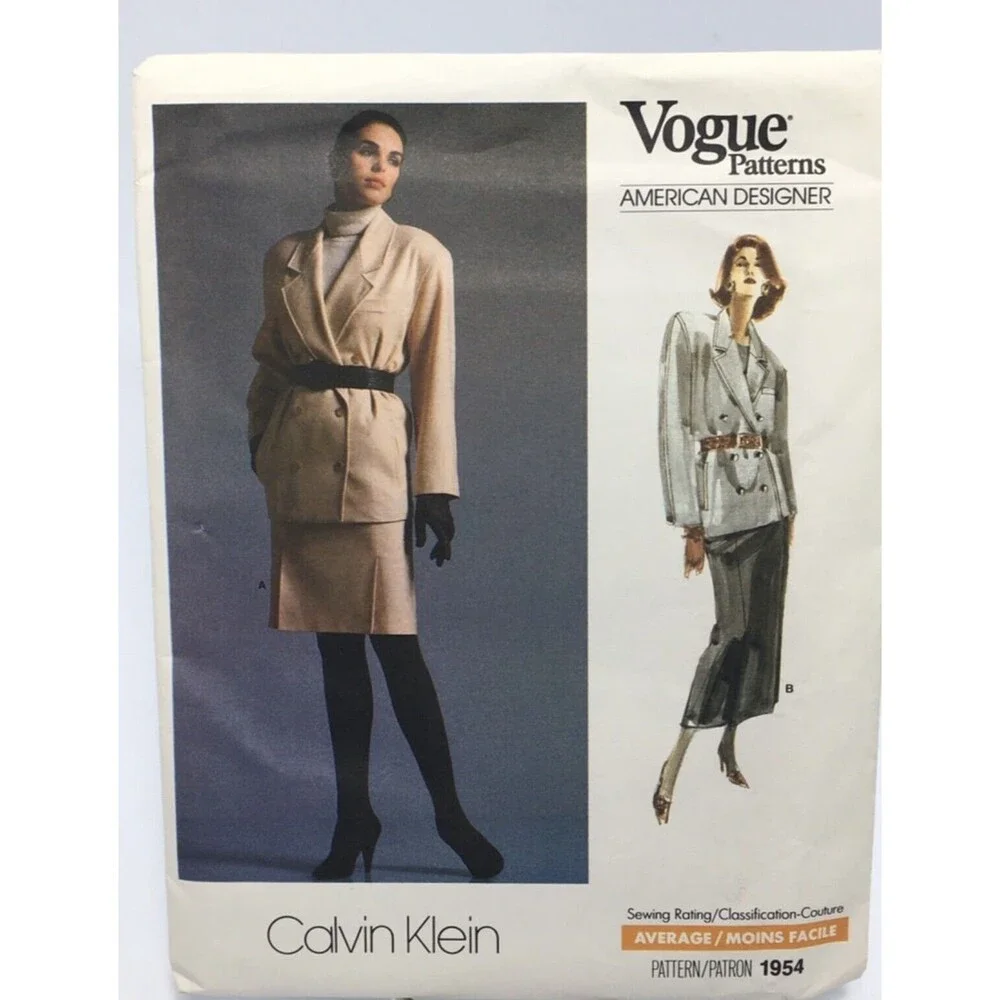 Double Breasted Jacket Skirt Size 14-18 Uncut Vogue Pattern 1954 Calvin Klein